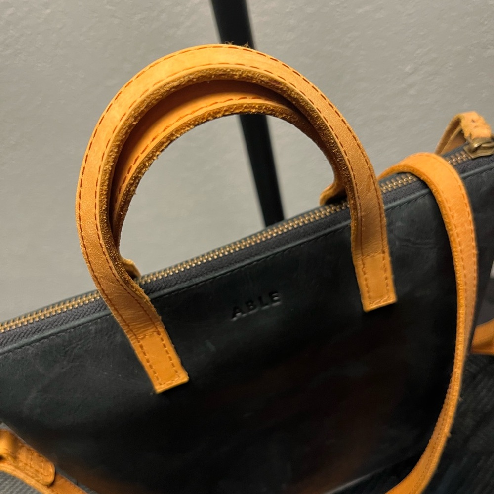 ABLE Black Leather Tote with Tan Leather Accents (crossbody) - Picture 5 of 9